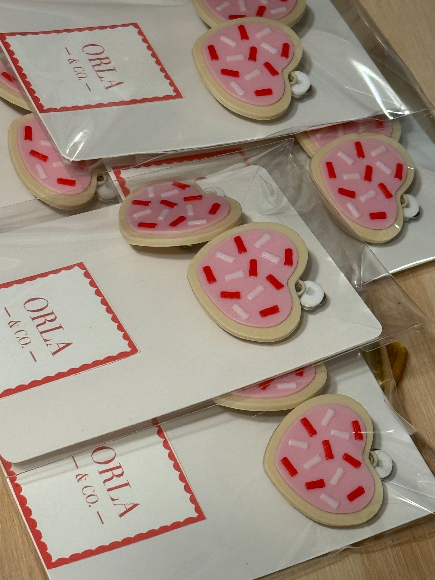 3D Printed Valentines Heart Sugar Cookie Earrings - Pink & Red