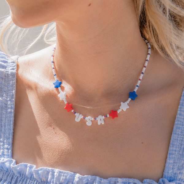 USA Stars Seed Bead Necklace | Red White & Blue | 4th of July | 3D Printed