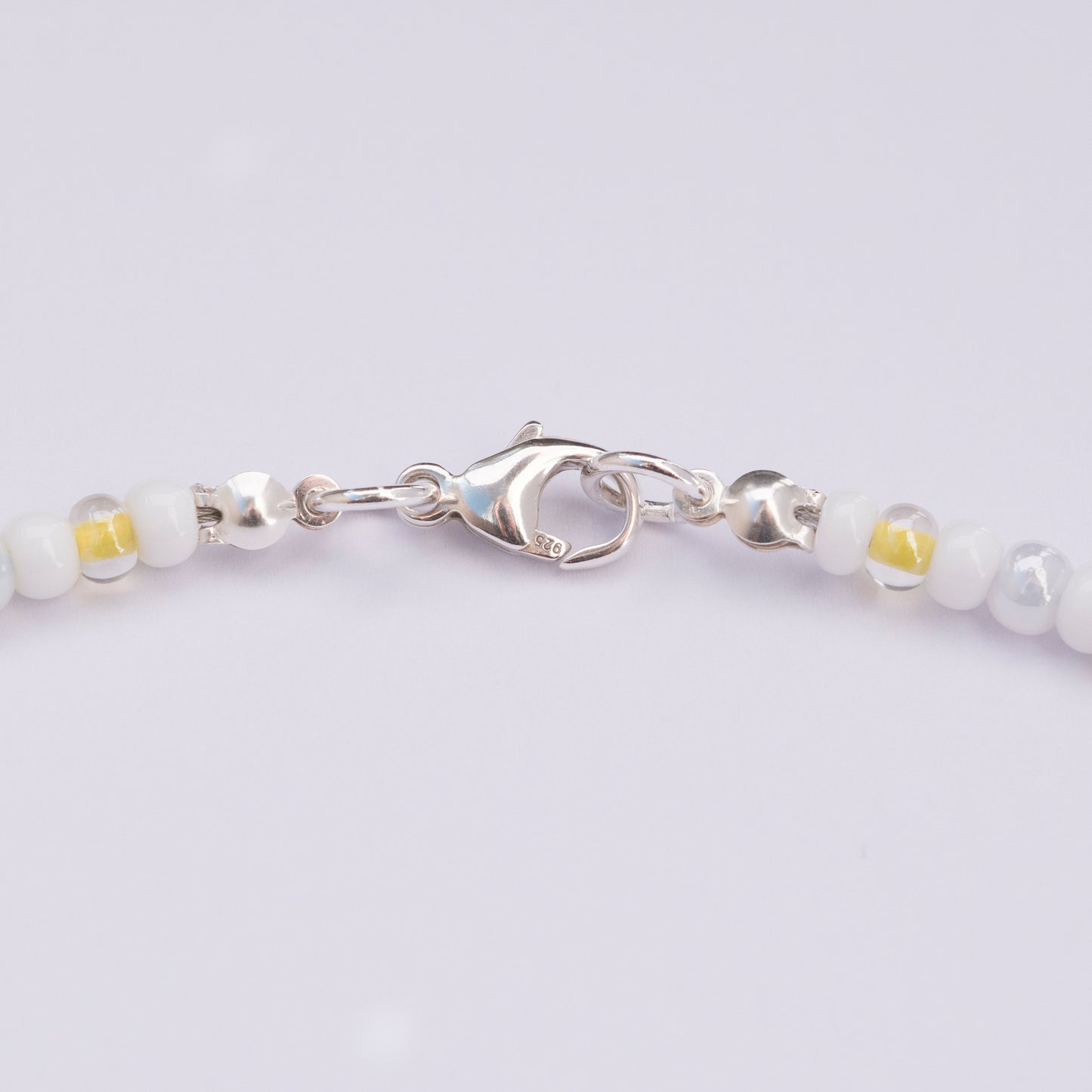 Custom Name Necklace – Daisy Beads + Bubble Letters (White & Yellow)