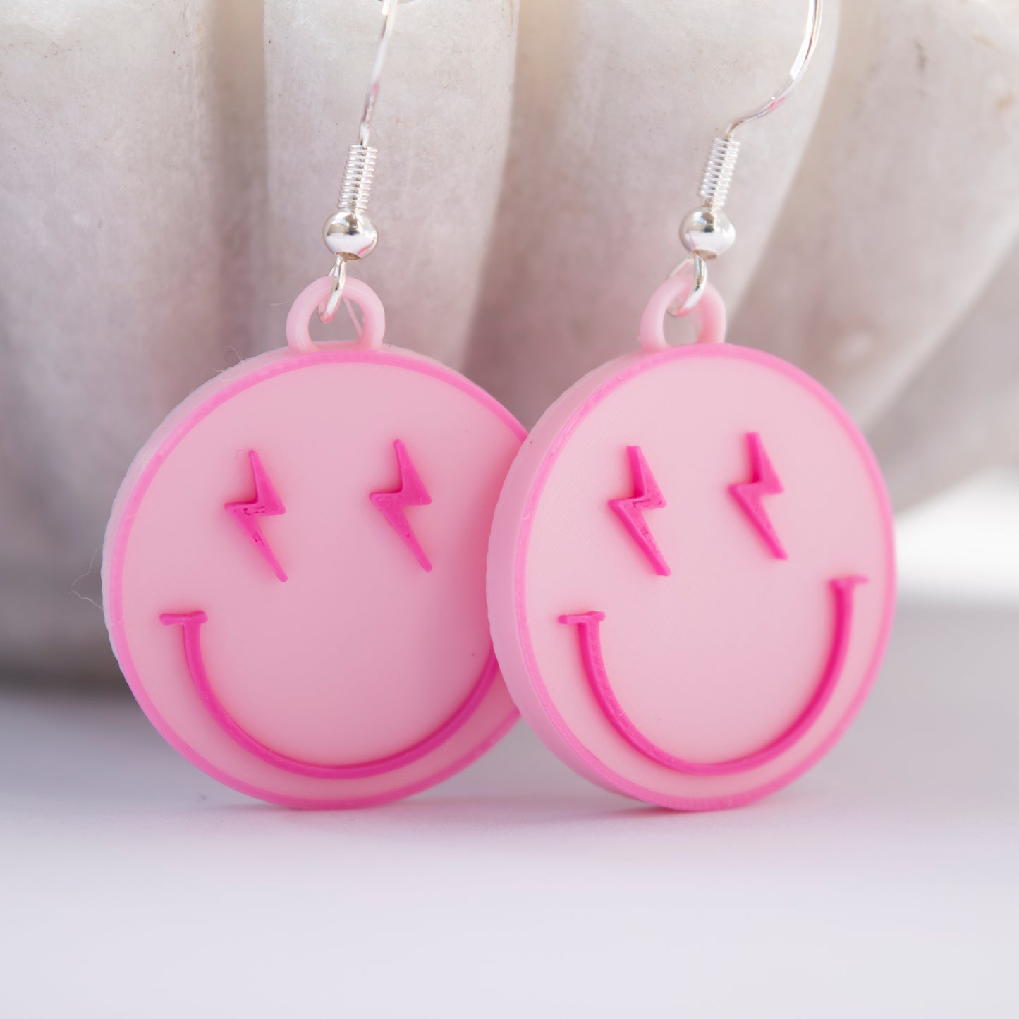 Pink emoji-style smiley earrings – fun custom jewelry by Orla & Co