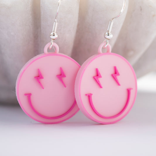 Pink emoji-style smiley earrings – fun custom jewelry by Orla & Co