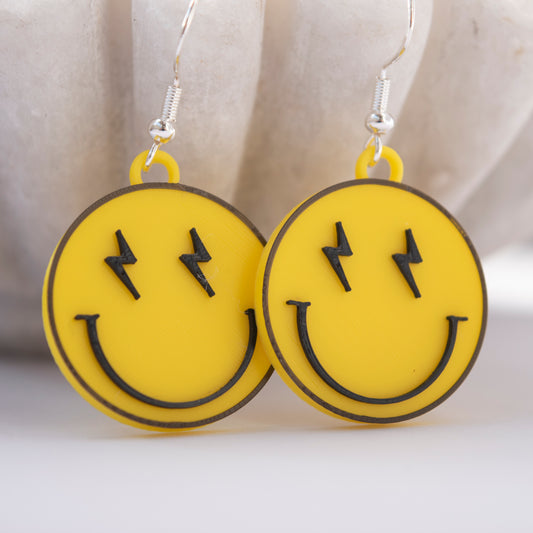 Yellow emoji-style smiley earrings – cheerful 3D printed earrings for girls
