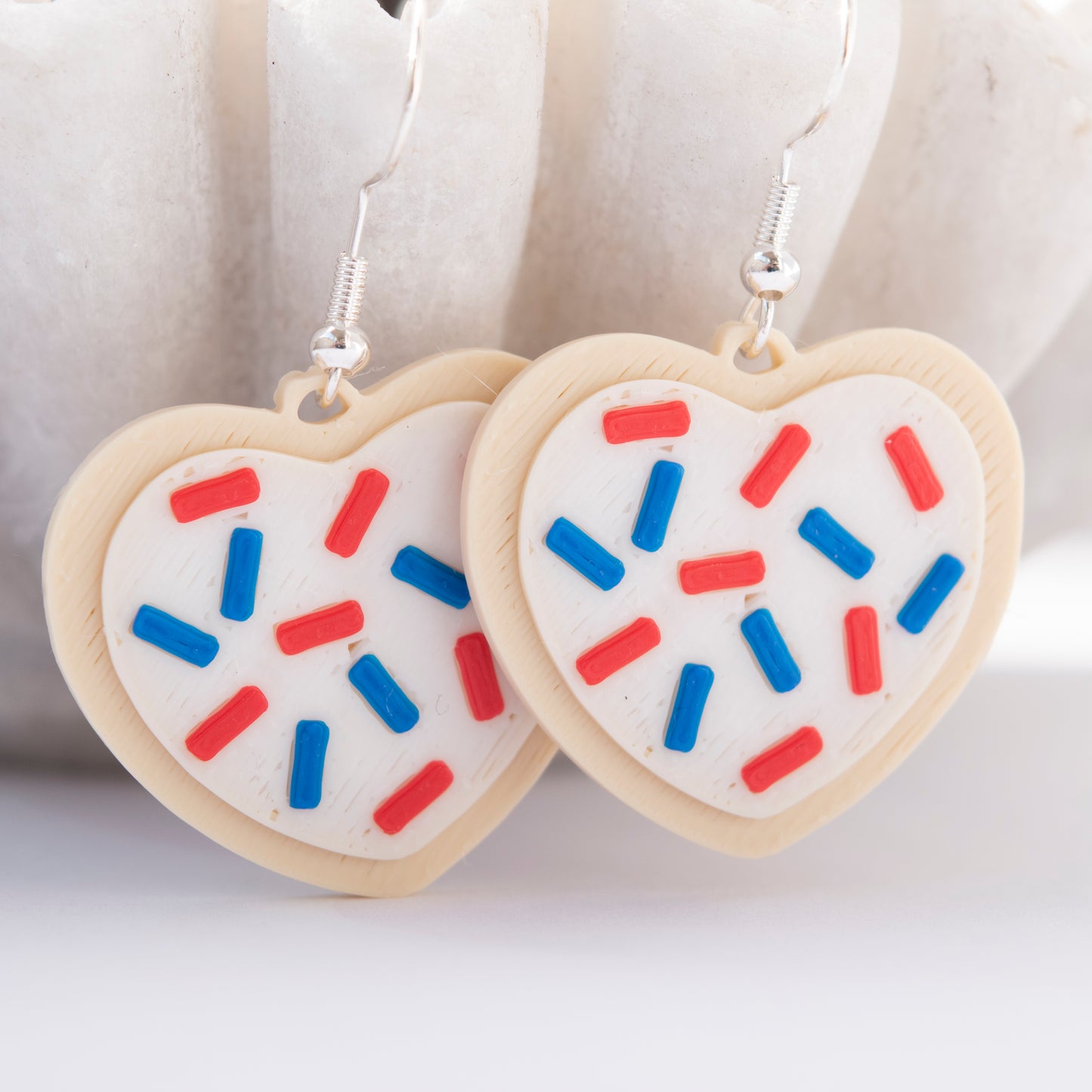 4th of July heart cookie earrings with frosting and sprinkles โ festive holiday earrings