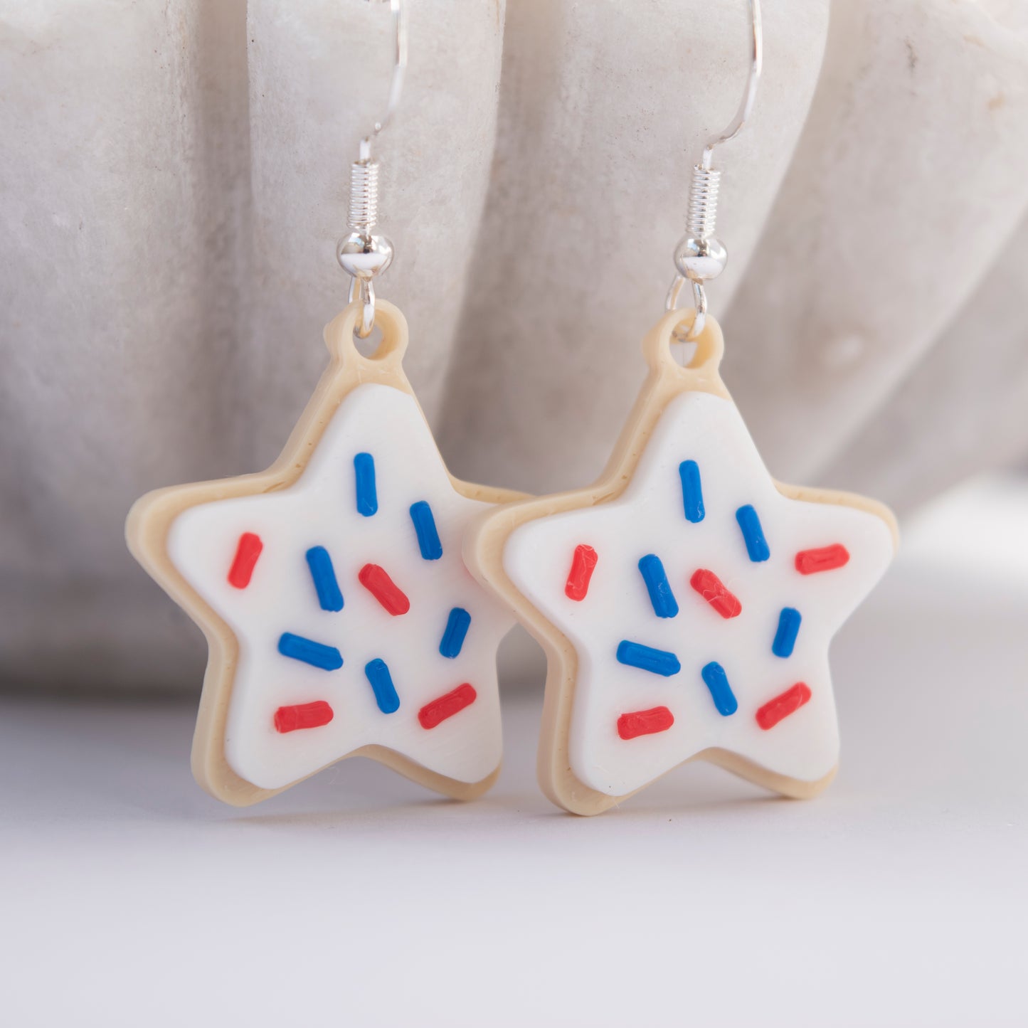 Star sugar cookie earrings with frosting details – festive July 4th earrings by Orla & Co