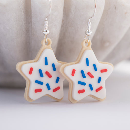 Star sugar cookie earrings with frosting details – festive July 4th earrings by Orla & Co