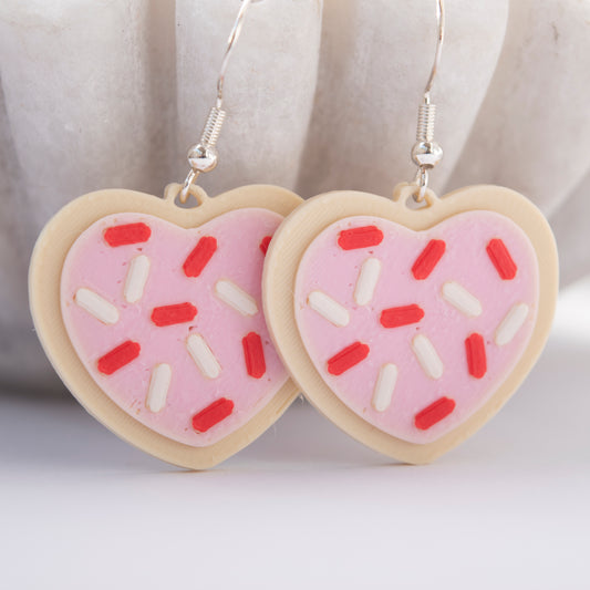 3D Printed Valentines Heart Sugar Cookie Earrings - Pink & Red