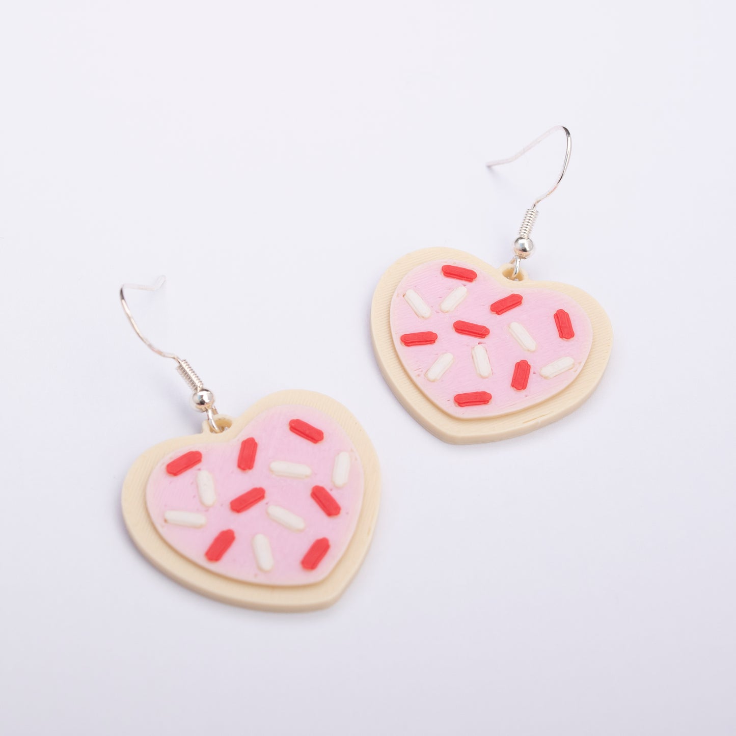 3D Printed Valentines Heart Sugar Cookie Earrings - Pink & Red
