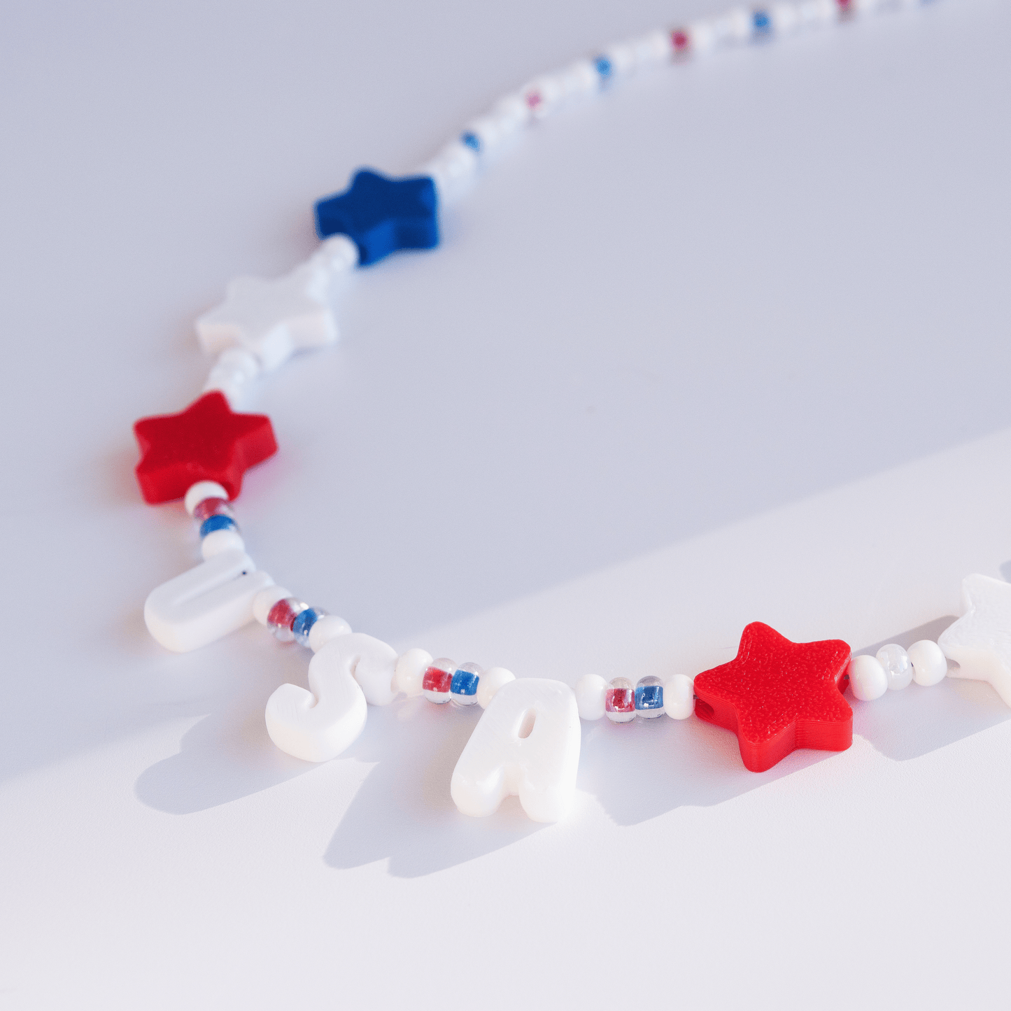 USA Stars Seed Bead Necklace | Red White & Blue | 4th of July | 3D Printed