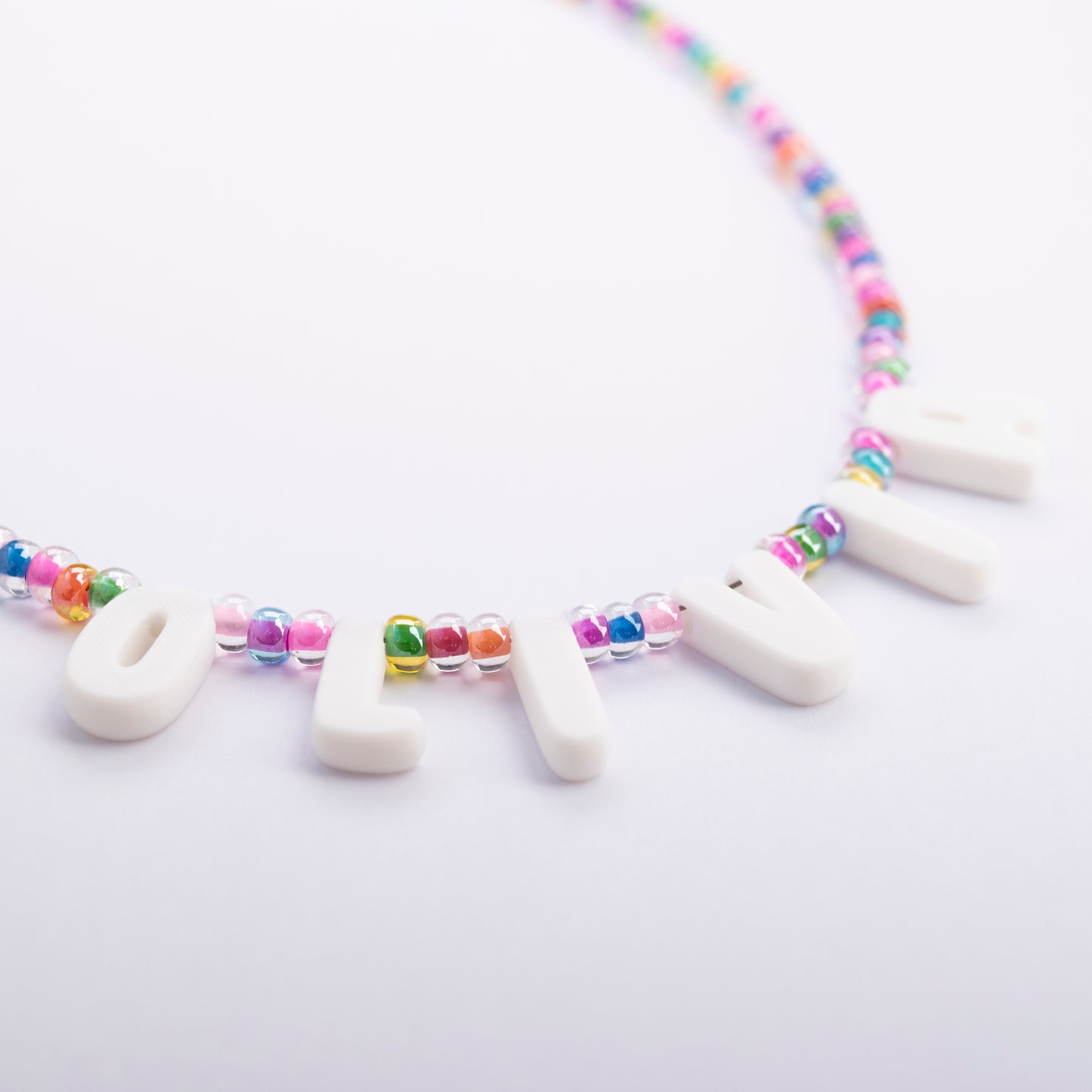 Custom Name Necklace – Rainbow Candy Beads + 3D Printed Bubble Letters