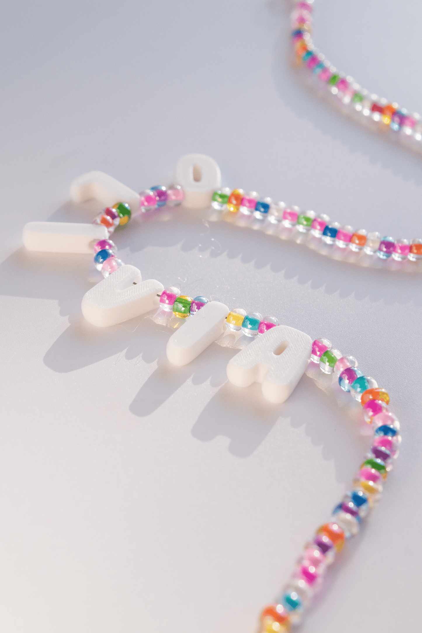 Custom Name Necklace – Rainbow Candy Beads + 3D Printed Bubble Letters