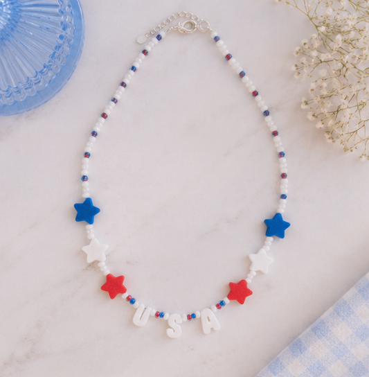 USA Stars Seed Bead Necklace | Red White & Blue | 4th of July | 3D Printed