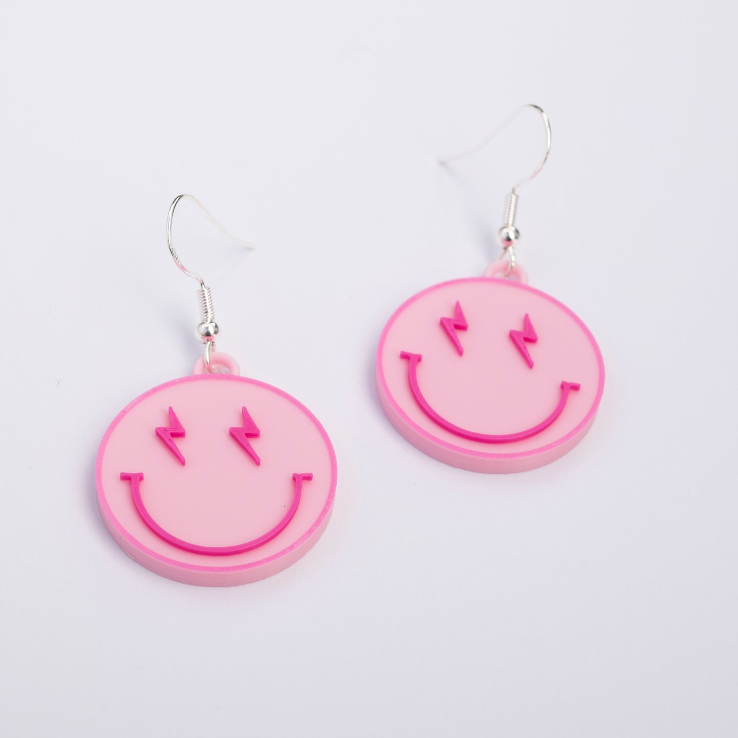 Smiley face earrings in pastel pink – lightweight earrings for kids and tweens
