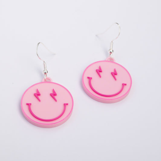 Smiley face earrings in pastel pink – lightweight earrings for kids and tweens